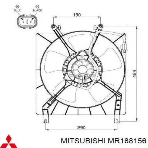 MR188156 Mitsubishi difusor de radiador, ventilador de refrigeración, condensador del aire acondicionado, completo con motor y rodete