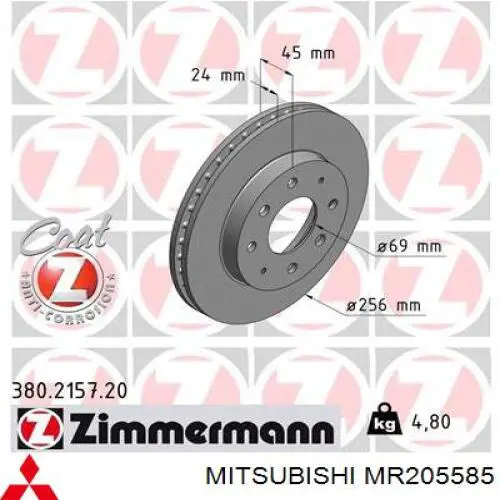 MR205585 Mitsubishi disco de freno delantero