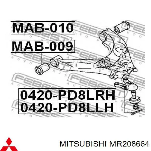 MR208664 Mitsubishi rótula de suspensión inferior derecha