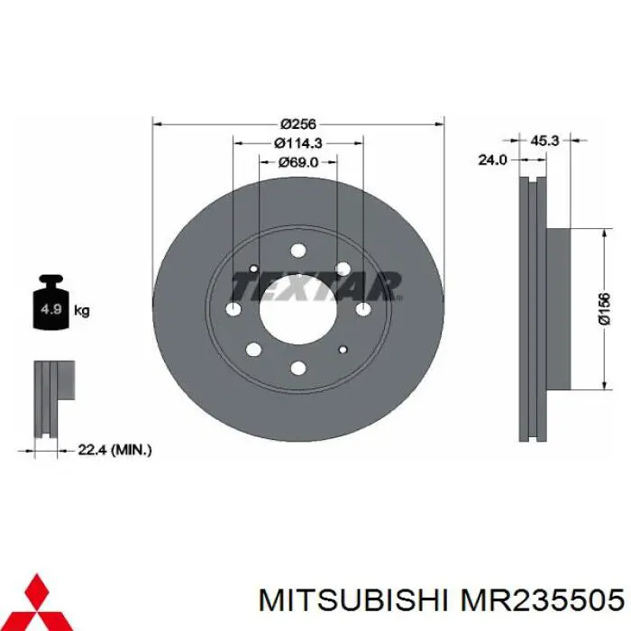 MR235505 Mitsubishi freno de disco delantero