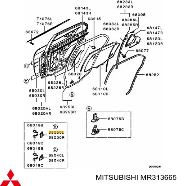 Bisagra de puerta trasera izquierda para Mitsubishi Outlander (CU)