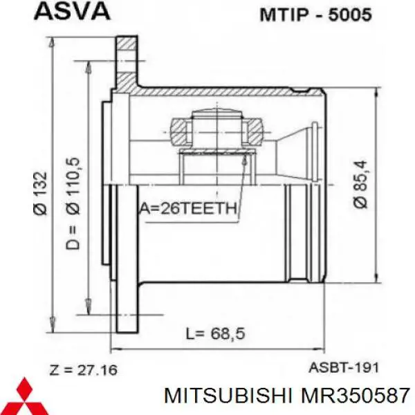 Junta homocinética interna delantera derecha Mitsubishi MR350587 precio, desde 58,47 EUR