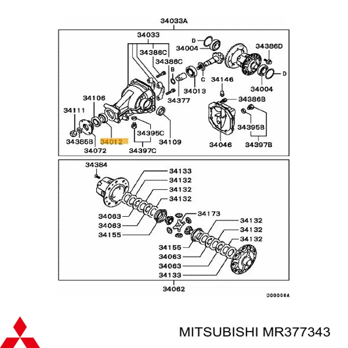 MR377343 Mitsubishi rodamiento piñón de diferencial exterior