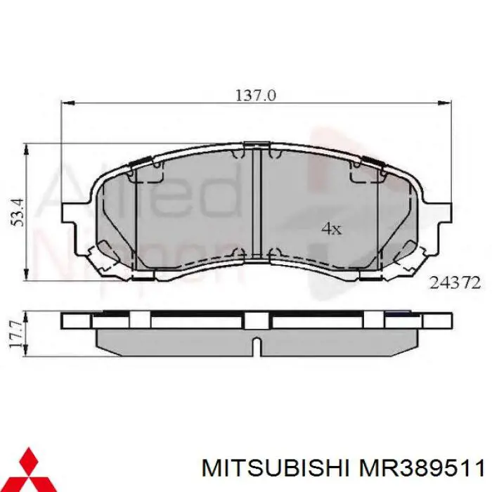 Pastillas freno delanteras Mitsubishi MR389511 precio, desde 21,14 EUR