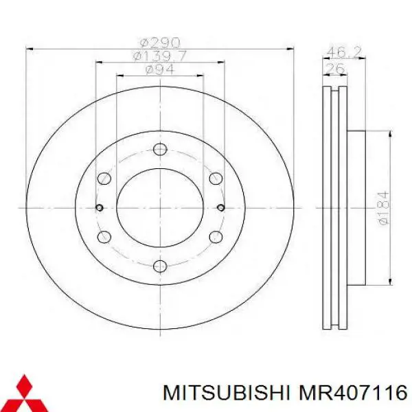 Disco de freno MR407116 Mitsubishi