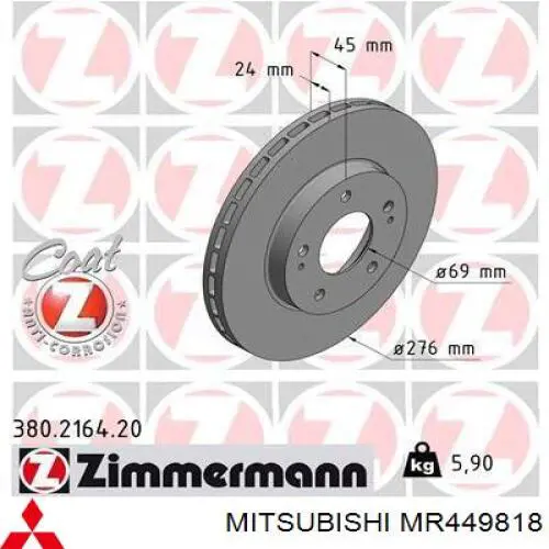 Comprar MR449818 Mitsubishi Freno de disco delantero