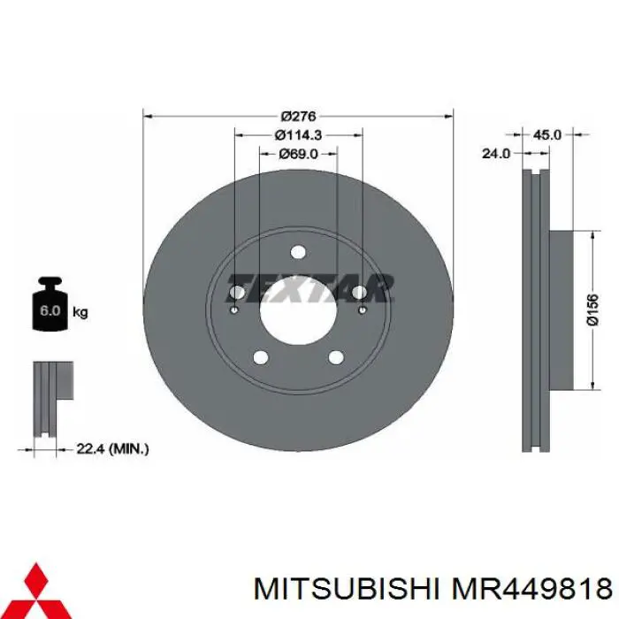 MR449818 Mitsubishi disco de freno delantero