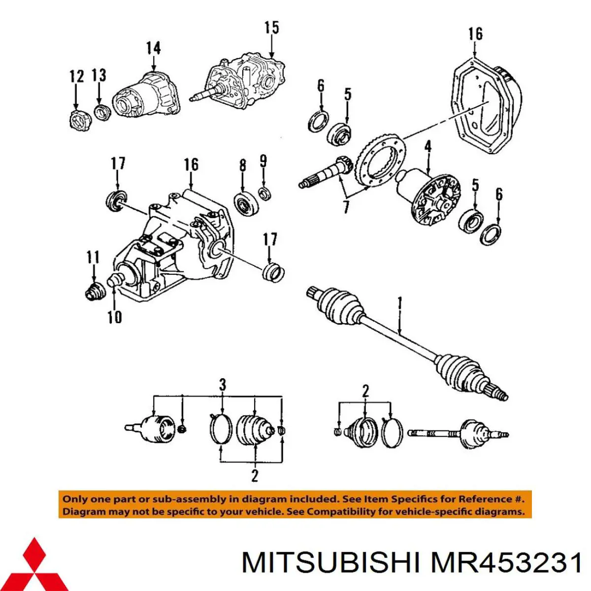 MR453231 Mitsubishi cojinete, palier, eje trasero, interior