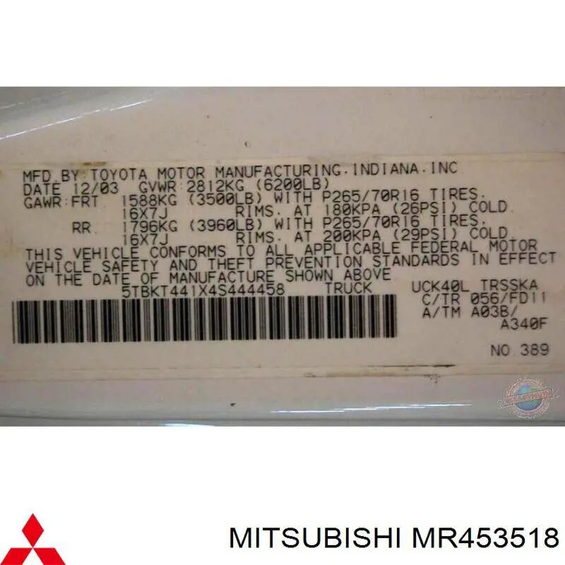 Árbol de transmisión entre caja de cambios y caja de transferencia MR453518 Mitsubishi