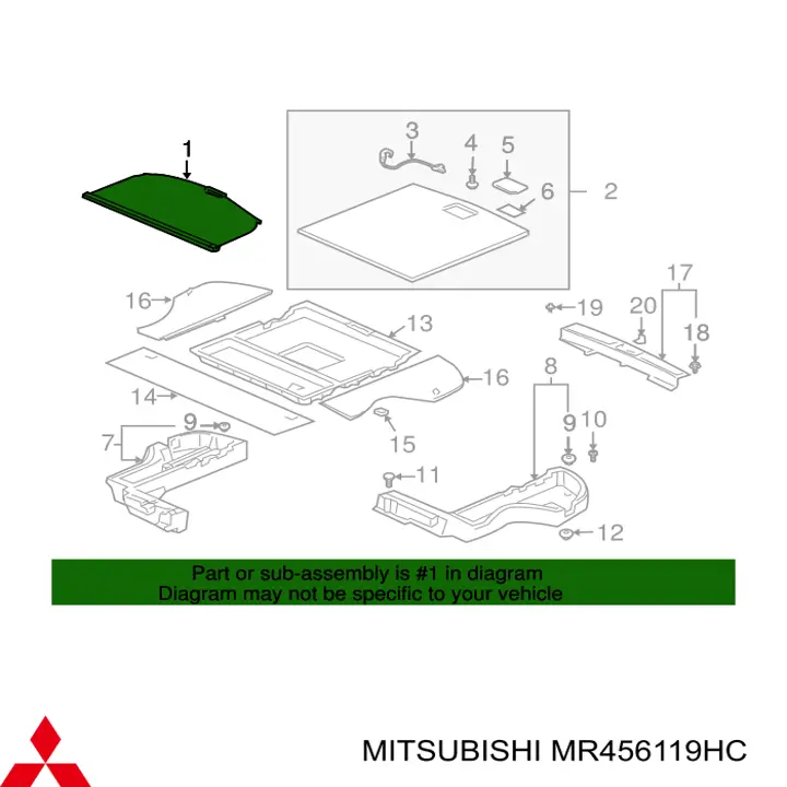 Cortina del compartimento de equipaje Mitsubishi MR456119HC precio, desde 69,42 EUR