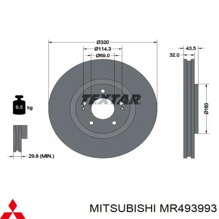 MR493993 Mitsubishi freno de disco delantero