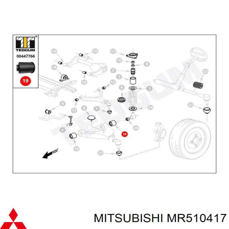 MR510417 Mitsubishi Silentblock de brazo de suspensión delantero inferior