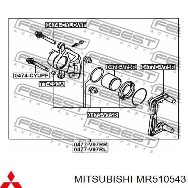 Kit de reparación, pinza de freno trasero Mitsubishi MR510543 precio, desde 9,53 EUR
