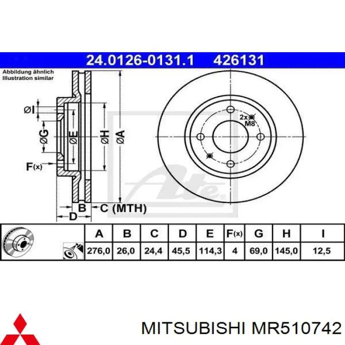 MR510742 Mitsubishi freno de disco delantero