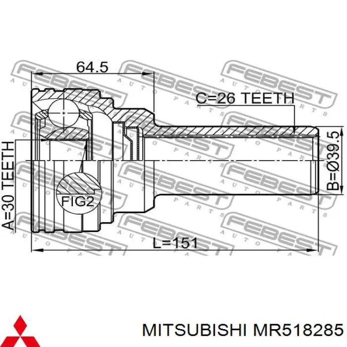 MR518285 Mitsubishi árbol cardán, eje delantero