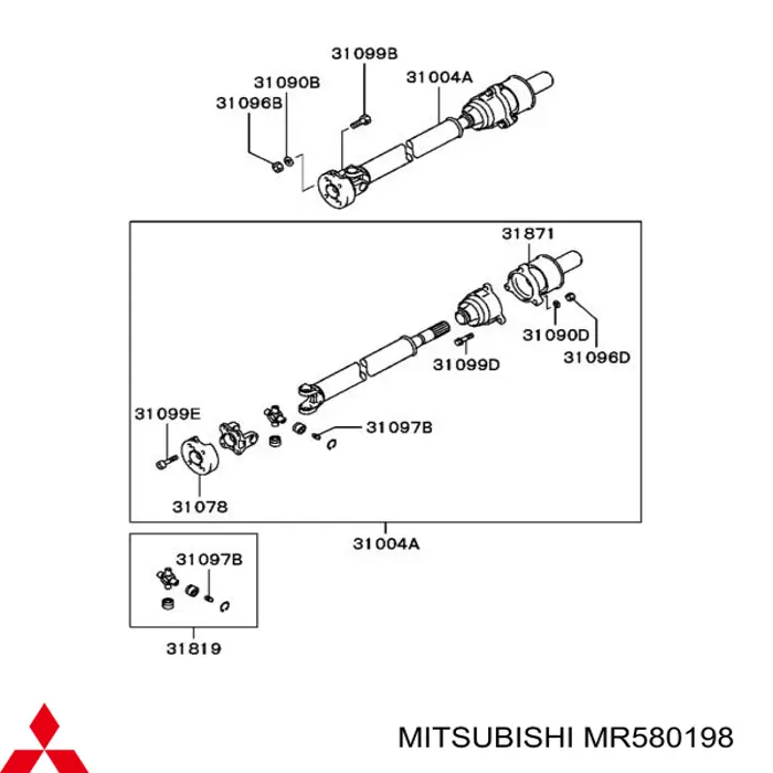 MR580198 Mitsubishi cruceta de árbol de cardán delantero