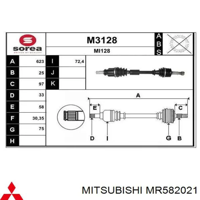 MR582021 Mitsubishi árbol de transmisión delantero izquierdo