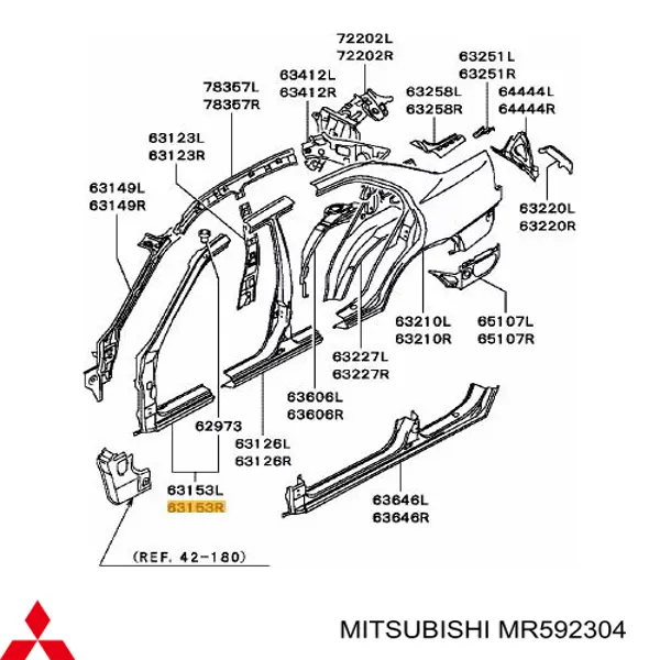 Pilar delantero derecho de la carrocería Mitsubishi MR592304 precio, desde 863,81 EUR