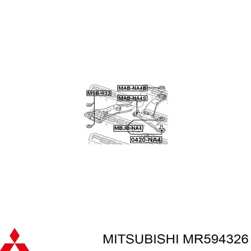 MR594326 Mitsubishi barra oscilante, suspensión de ruedas delantera, inferior derecha