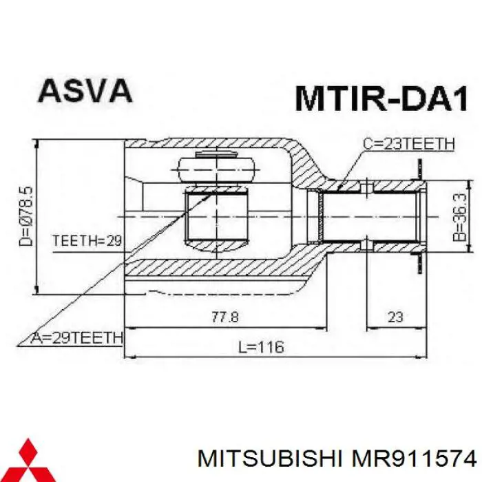 MR911574 Mitsubishi junta homocinética interior delantera derecha