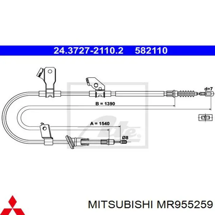 MR955259 Mitsubishi cable de freno de mano trasero izquierdo
