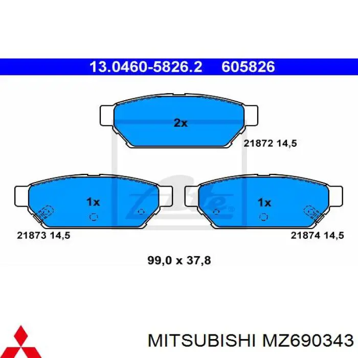 MZ690343 Mitsubishi pastillas de freno traseras