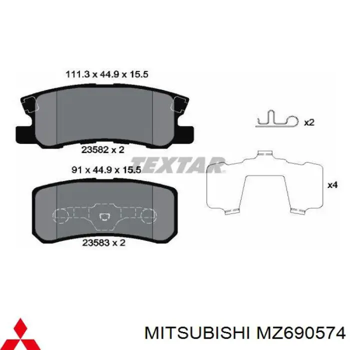 MZ690574 Mitsubishi pastillas de freno traseras
