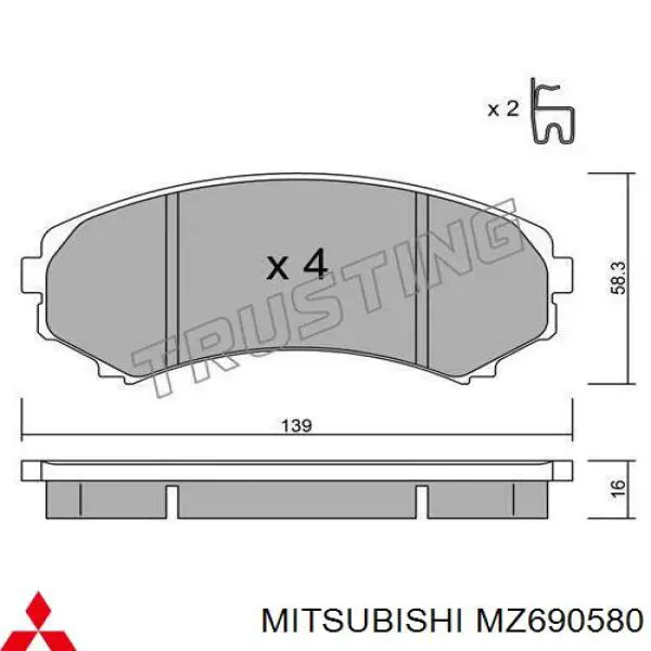 Pastillas freno delanteras Mitsubishi MZ690580 precio, desde 23,69 EUR