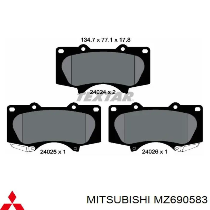 Comprar MZ690583 Mitsubishi Pastillas delanteras de freno