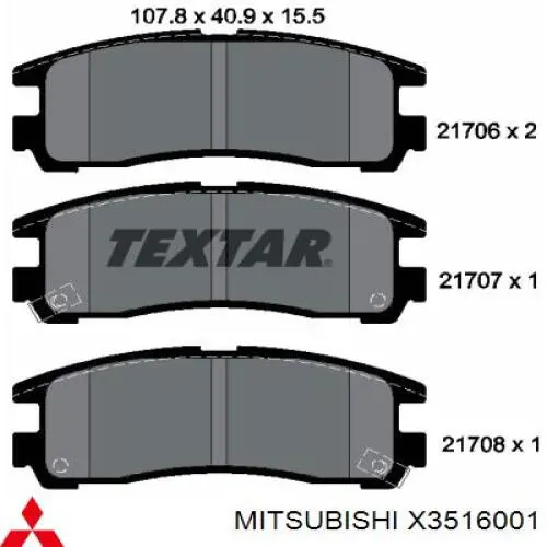 X3516001 Mitsubishi pastillas de freno traseras
