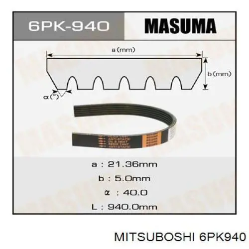 6PK940 Mitsuboshi correa trapezoidal