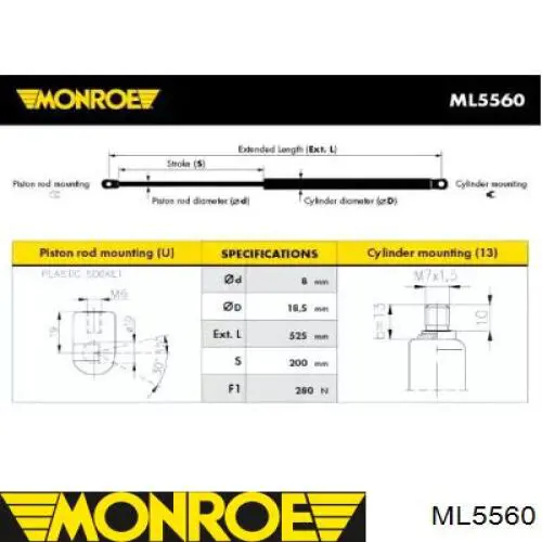 ML5560 Monroe Amortiguador de capó izquierdo