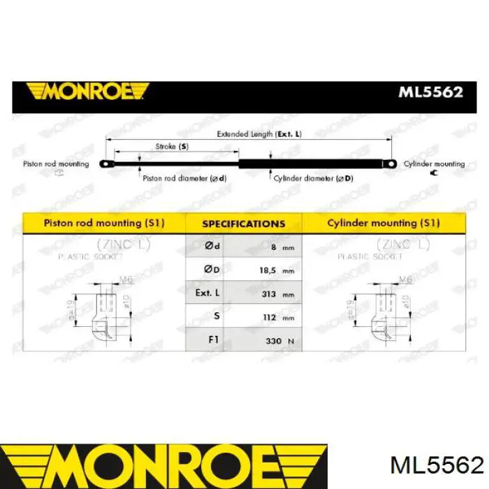 ML5562 Monroe muelle neumático, capó de motor