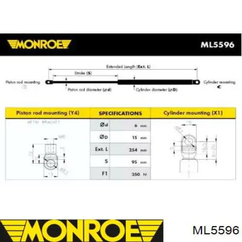 ML5596 Monroe muelle neumático, capó de motor