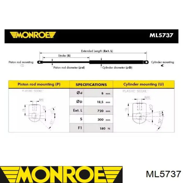 ML5737 Monroe muelle neumático, capó de motor