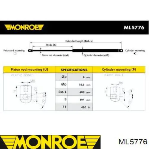 Amortiguador de maletero Monroe ML5776 precio, desde 15,32 EUR