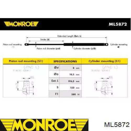 ML5872 Monroe amortiguador maletero