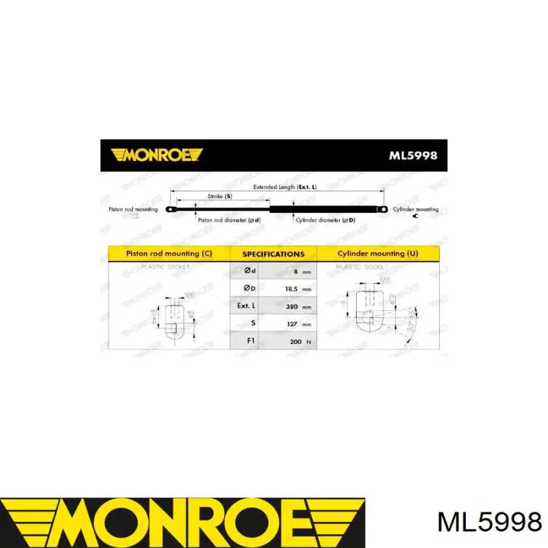 MH71019 Meha amortiguador para porton trasero (3/5 puertas traseras (lisas)