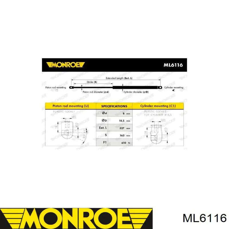 ML6116 Monroe amortiguador de maletero