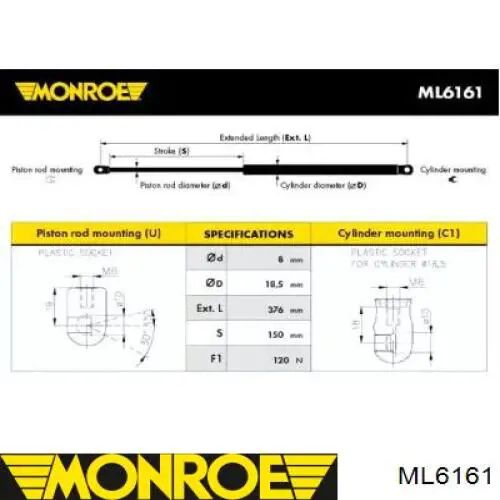 ML6161 Monroe amortiguador de maletero