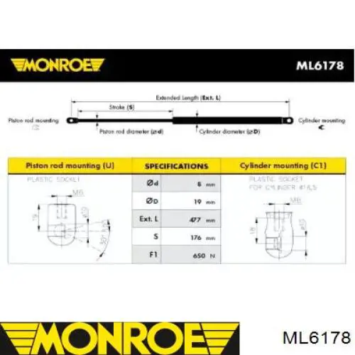 ML6178 Monroe amortiguador de maletero