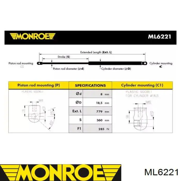 Comprar ML6221 Monroe Amortiguador de capó