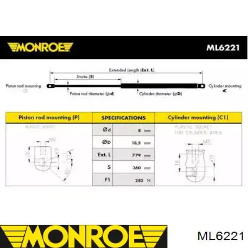 Muelle neumático, tapa delantera Monroe ML6221 precio, desde 12,64 EUR