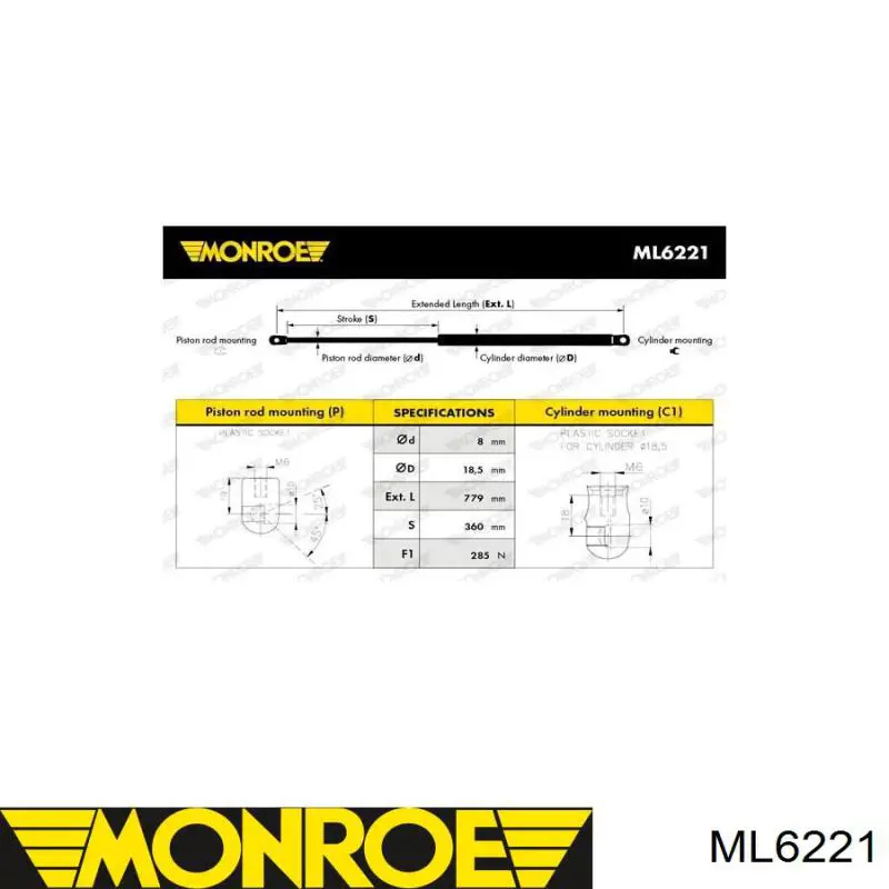 Amortiguador de capó ML6221 Monroe