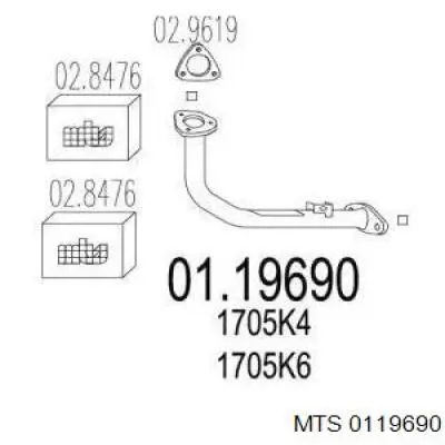 01.19690 MTS tubo de admisión del silenciador de escape delantero