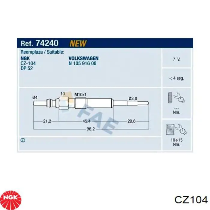 Bujía de precalentamiento CZ104 NGK