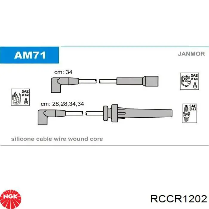 RCCR1202 NGK cables de bujías