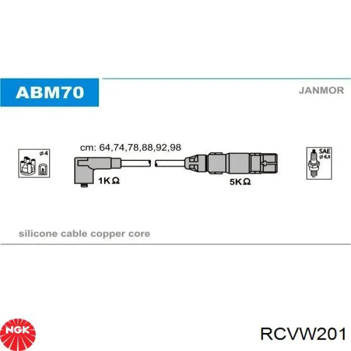 RCVW201 NGK cables de bujías