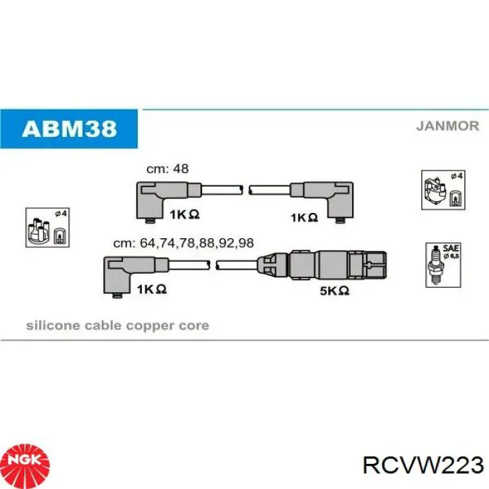 RCVW223 NGK cables de bujías