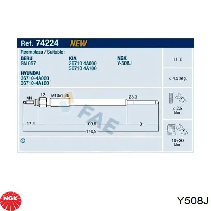 Y508J NGK Bujías de calentamiento